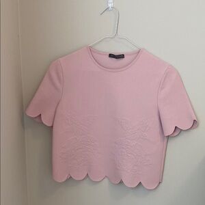 Alexander McQueen Light Pink Scalloped Sleeve Crop Top